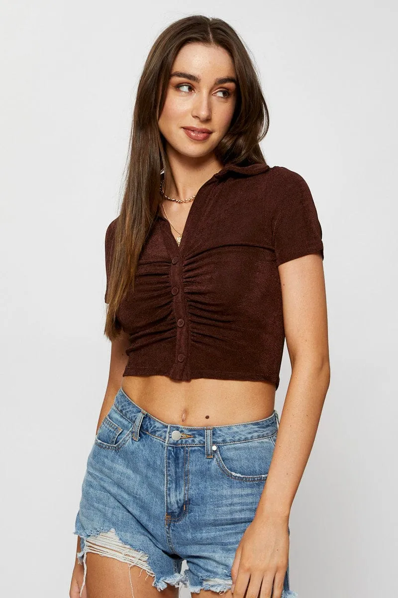 Brown Jersey Shirt Ruche sold by Ally Fashion product image thumbnail 3