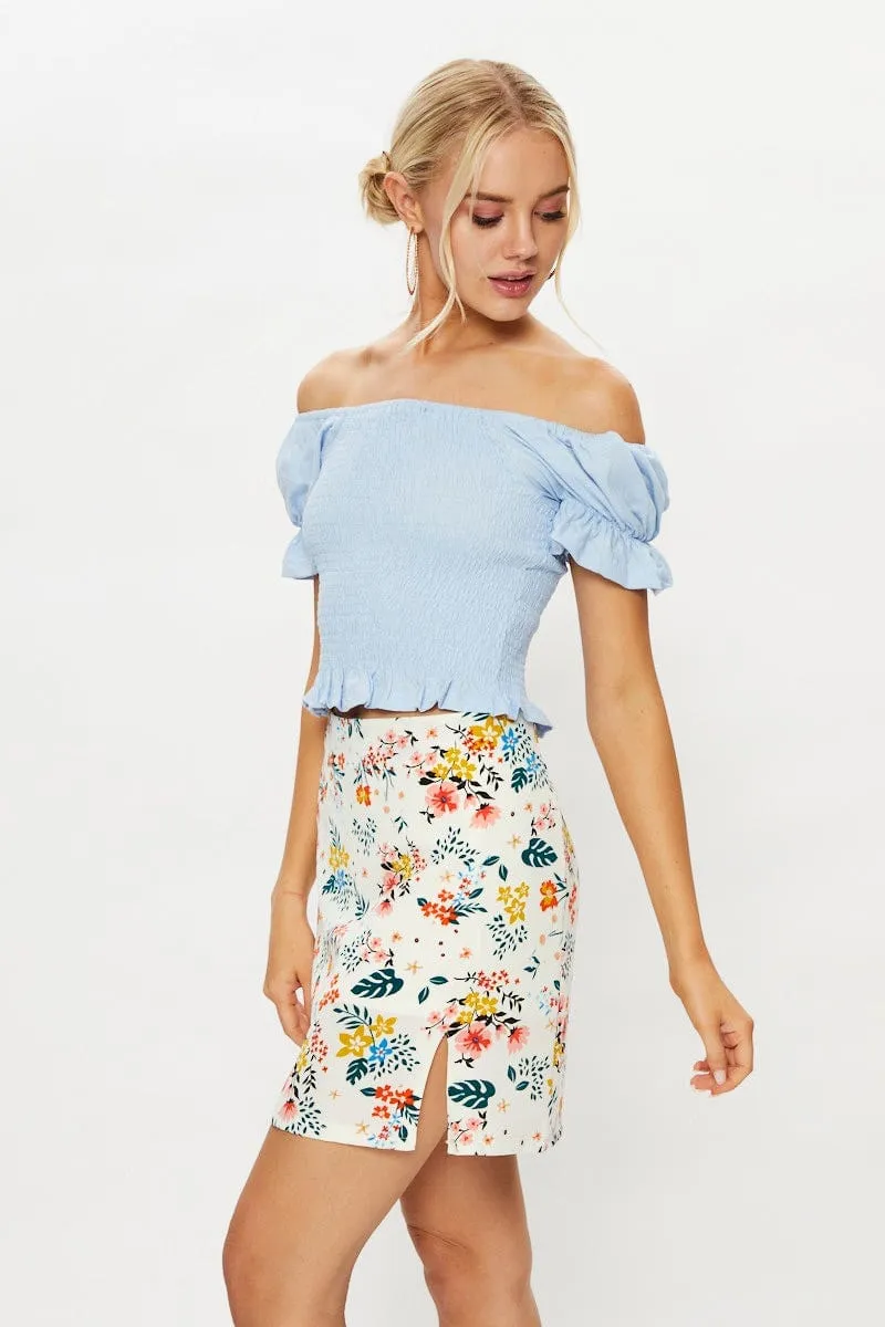 Blue Short Puff Sleeve Jersey Square Neck Shirring Milk sold by Ally Fashion product image thumbnail 4