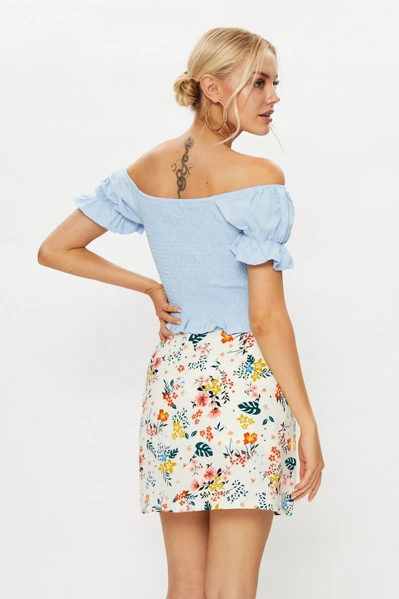 Blue Short Puff Sleeve Jersey Square Neck Shirring Milk sold by Ally Fashion product image thumbnail 5