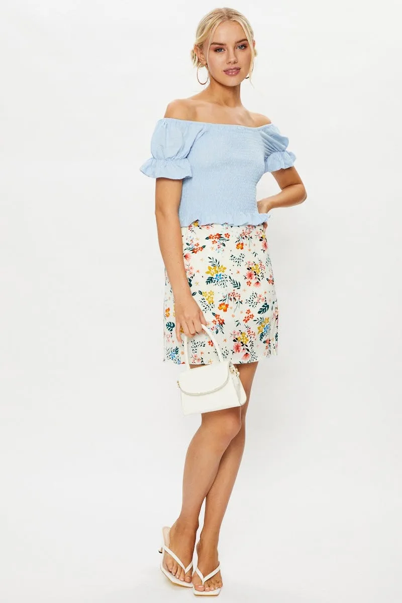 Blue Short Puff Sleeve Jersey Square Neck Shirring Milk sold by Ally Fashion product image thumbnail 3