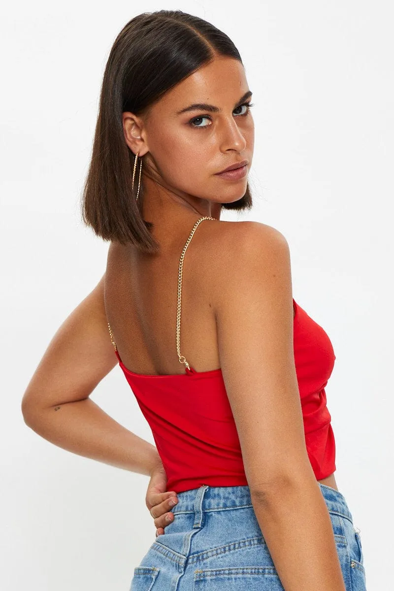 Red Chain Strap Slinky Jersey Knot Front Singlet Top sold by Ally Fashion product image thumbnail 5