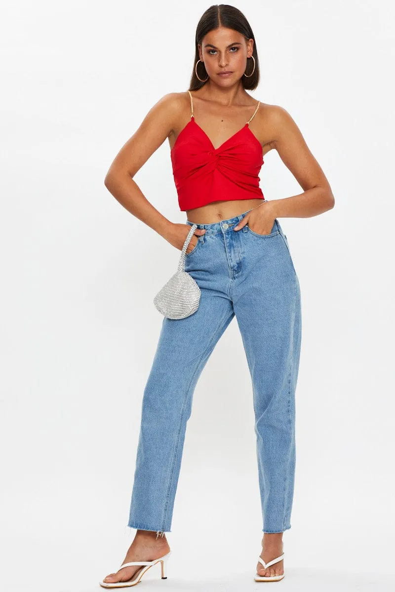 Red Chain Strap Slinky Jersey Knot Front Singlet Top sold by Ally Fashion product image thumbnail 3