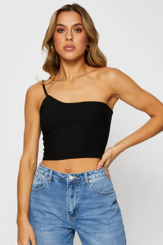 Black Crop Top One Shoulder sold by Ally Fashion
