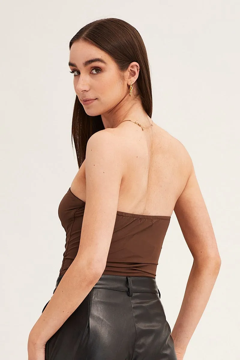 Brown Ruched Front Strapless Bodysuit sold by Ally Fashion product image thumbnail 5
