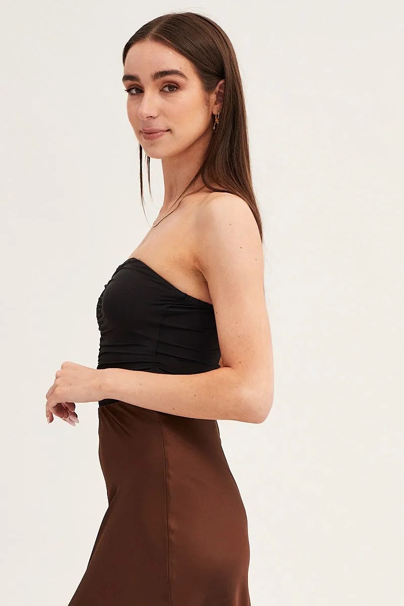 Black Ruched Front Strapless Bodysuit sold by Ally Fashion product image thumbnail 4