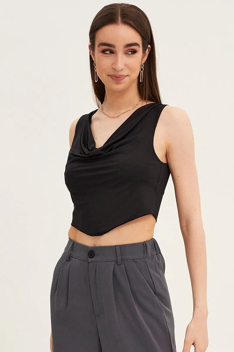 Black Dip Hem Cowl Neck Top sold by Ally Fashion