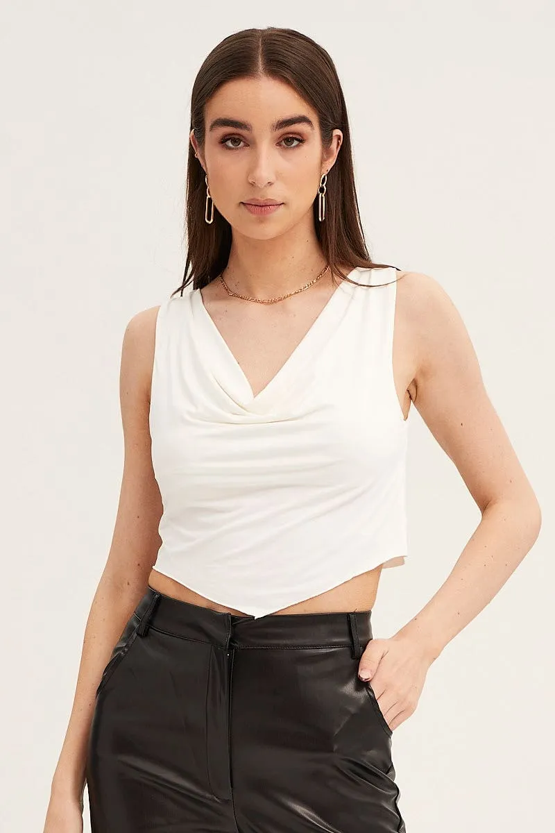 White Dip Hem Cowl Neck Top sold by Ally Fashion