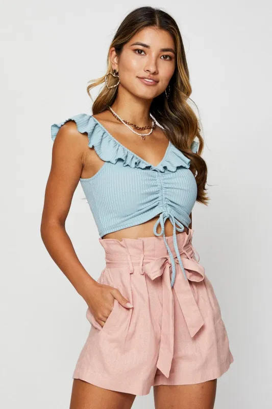 Blue Frill Detail Top Crop sold by Ally Fashion