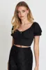 Black Jersey Top Puff Sleeve Ruche sold by Ally Fashion