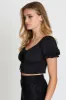 Black Jersey Top Puff Sleeve Ruche sold by Ally Fashion