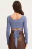 Blue Tie Back Top Long Sleeve Crop sold by Ally Fashion