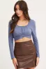 Blue Tie Back Top Long Sleeve Crop sold by Ally Fashion