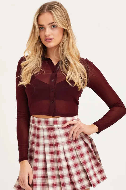 Brown Shirt Long Sleeve Mesh sold by Ally Fashion