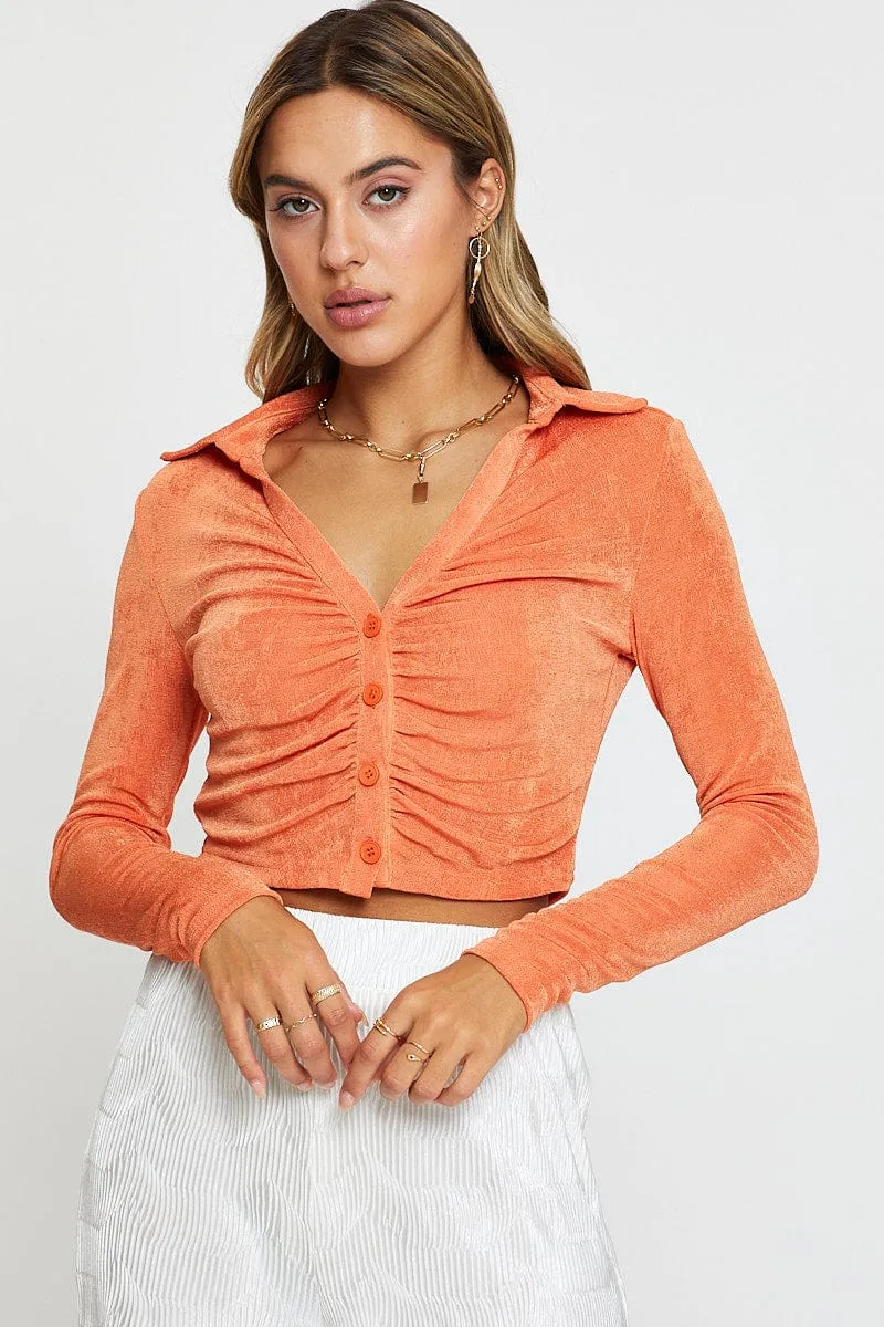 Orange Jersey Shirt Long Sleeve Ruche sold by Ally Fashion product image thumbnail 3