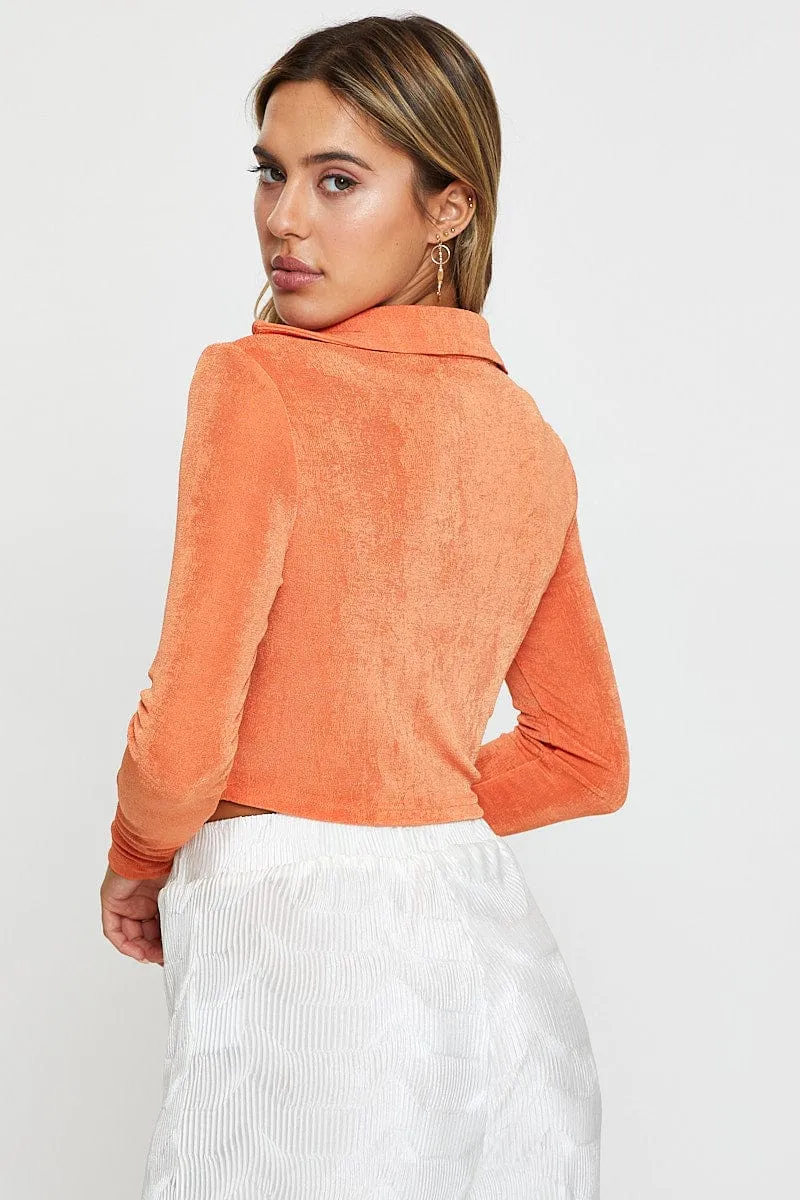 Orange Jersey Shirt Long Sleeve Ruche sold by Ally Fashion product image thumbnail 5