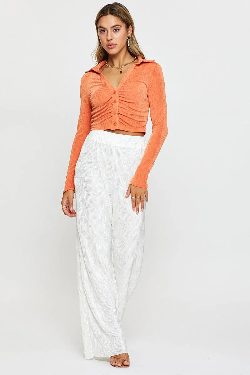 Orange Jersey Shirt Long Sleeve Ruche sold by Ally Fashion product image thumbnail 2