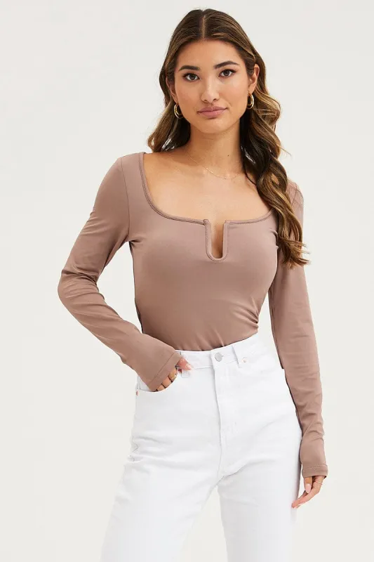 Brown Jersey Top Long Sleeve sold by Ally Fashion