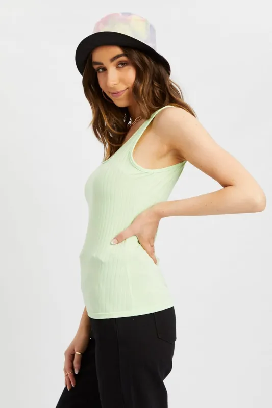 Green Ribbed Scoop Neck Top sold by Ally Fashion