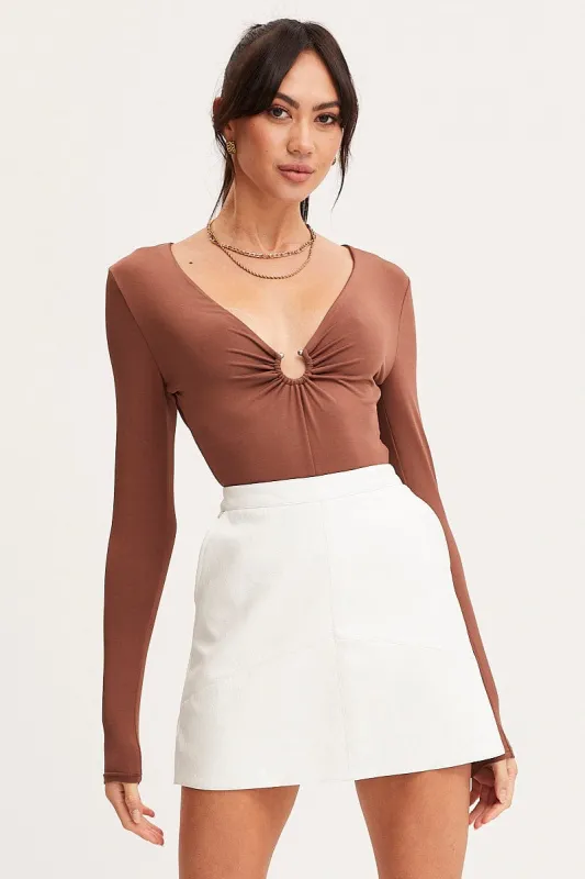 Brown Ring Detail Bodysuit Long Sleeve sold by Ally Fashion