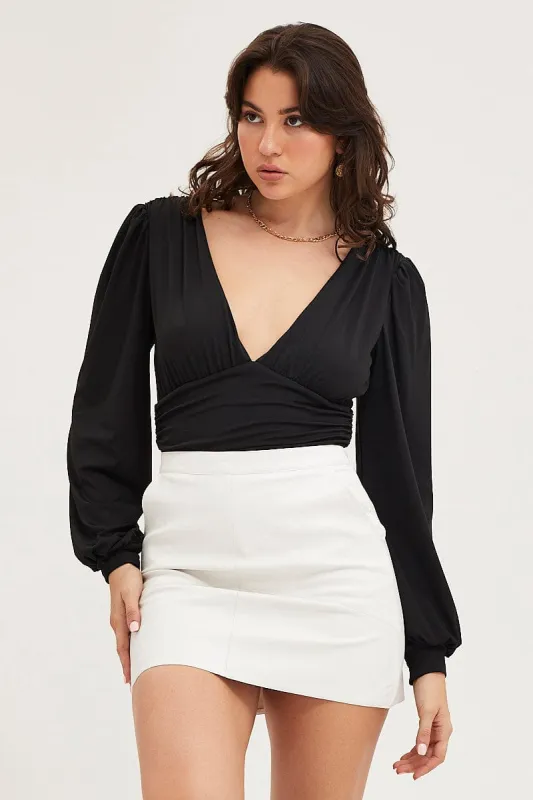 Black Bodysuit Puff Sleeve sold by Ally Fashion