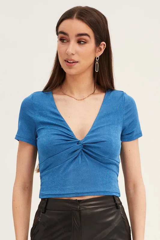 Blue Slinky Knot Front Top sold by Ally Fashion