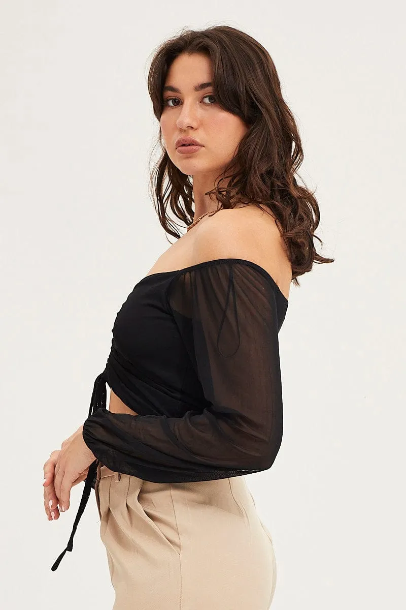 Black Ruched Top Long Sleeve Mesh sold by Ally Fashion product image thumbnail 4