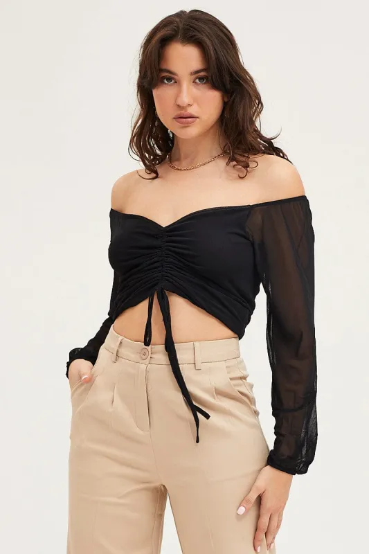 Black Ruched Top Long Sleeve Mesh sold by Ally Fashion