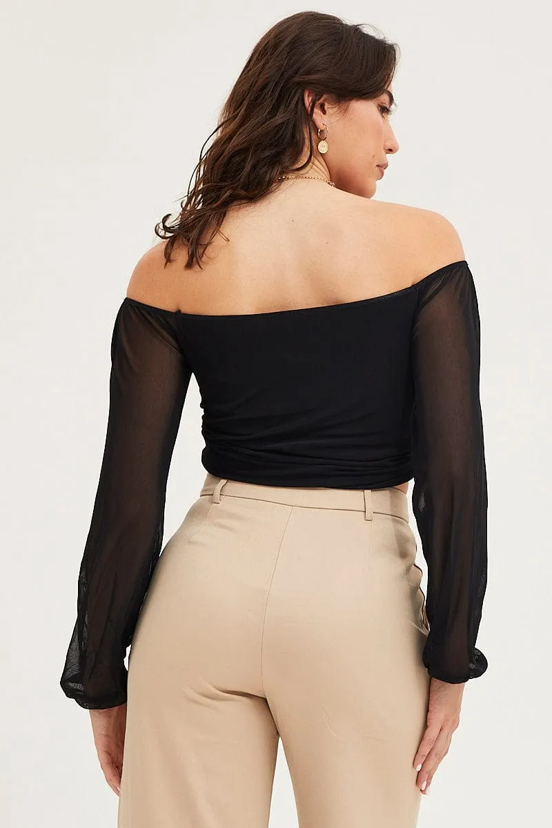 Black Ruched Top Long Sleeve Mesh sold by Ally Fashion product image thumbnail 5