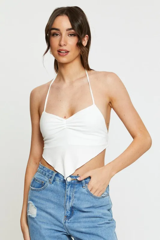White Jersey Scarf Top Halter Neck sold by Ally Fashion