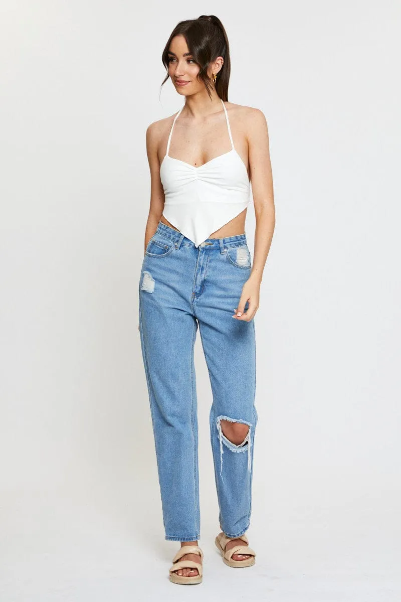 White Jersey Scarf Top Halter Neck sold by Ally Fashion product image thumbnail 3