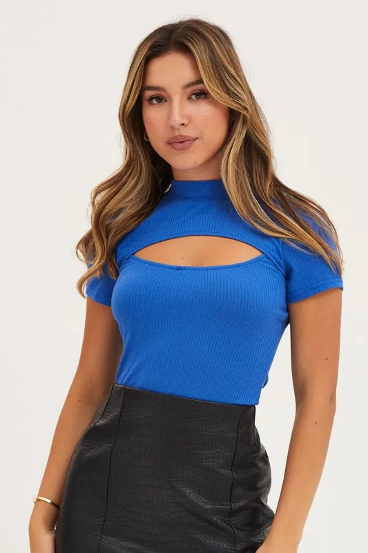 Blue Keyhole Top Short Sleeve sold by Ally Fashion