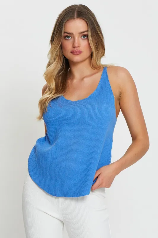 Blue Knit Top V-Neck sold by Ally Fashion