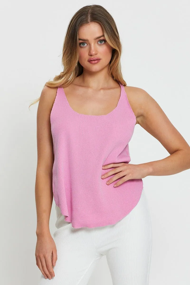 Pink Knit Top V-Neck sold by Ally Fashion