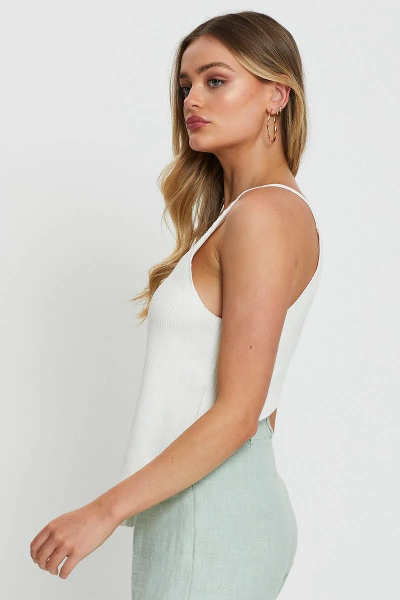 White Knit Top V-Neck sold by Ally Fashion product image thumbnail 3