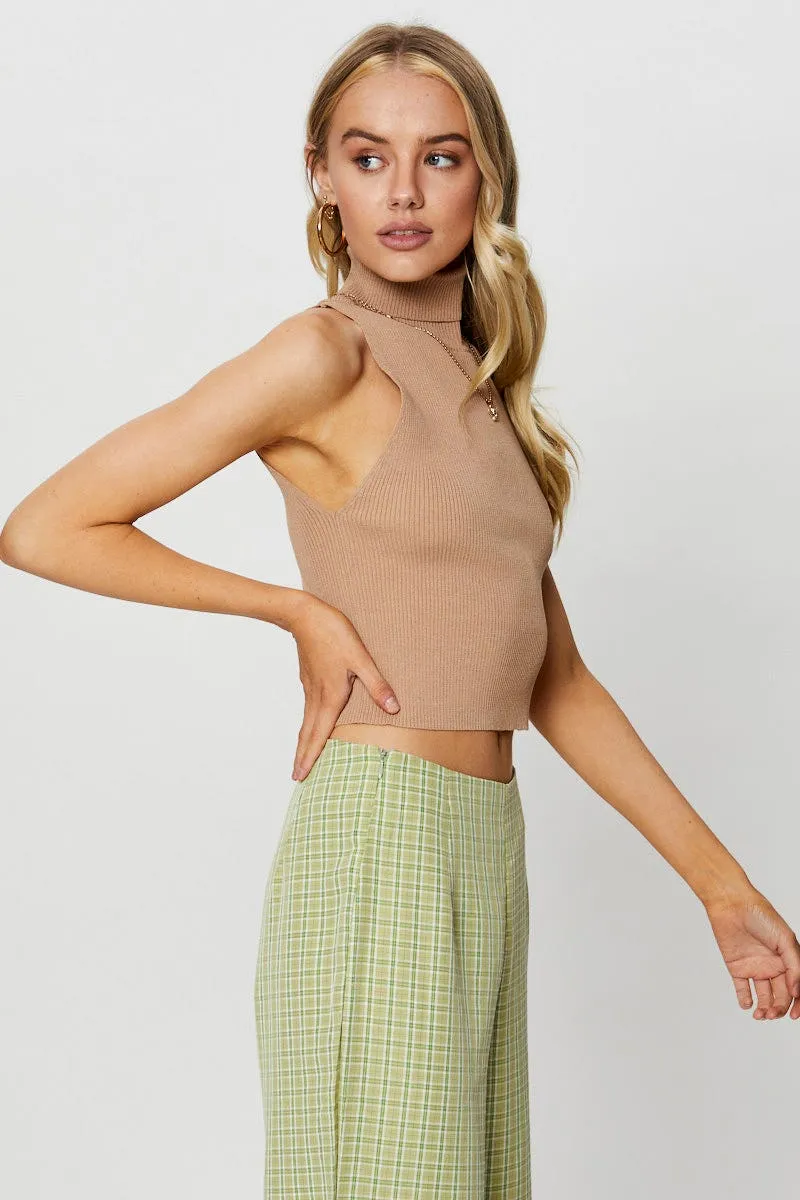 Beige Knit Top Sleeveless Turtleneck sold by Ally Fashion product image thumbnail 3