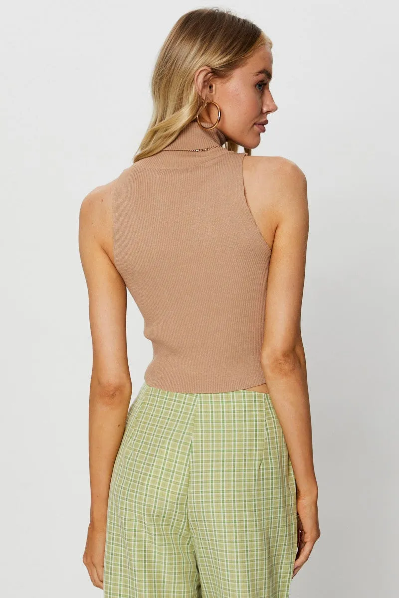 Beige Knit Top Sleeveless Turtleneck sold by Ally Fashion product image thumbnail 4