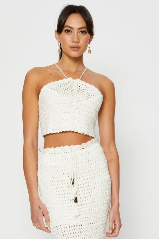 White Knit Top Crop Crochet sold by Ally Fashion