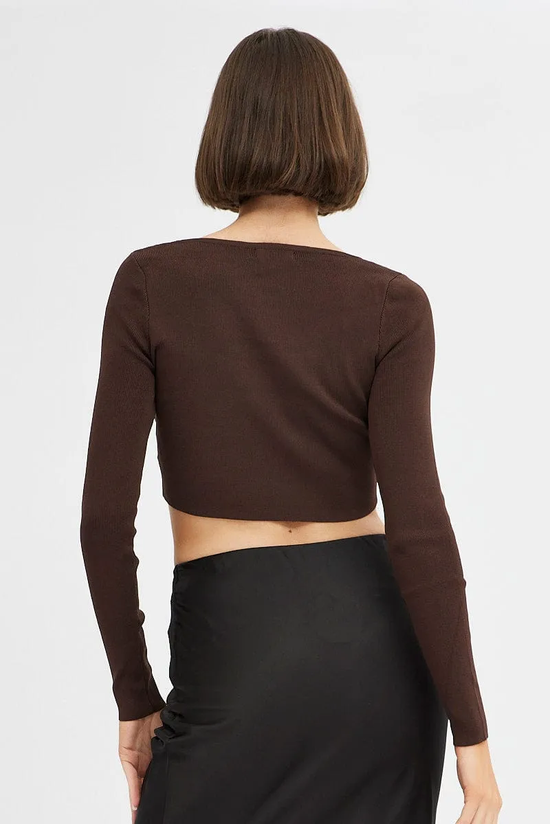 Brown Knit Top Long Sleeve Crop sold by Ally Fashion product image thumbnail 5