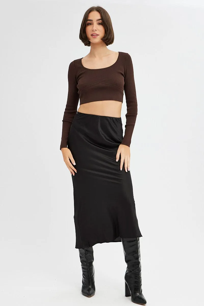 Brown Knit Top Long Sleeve Crop sold by Ally Fashion product image thumbnail 2