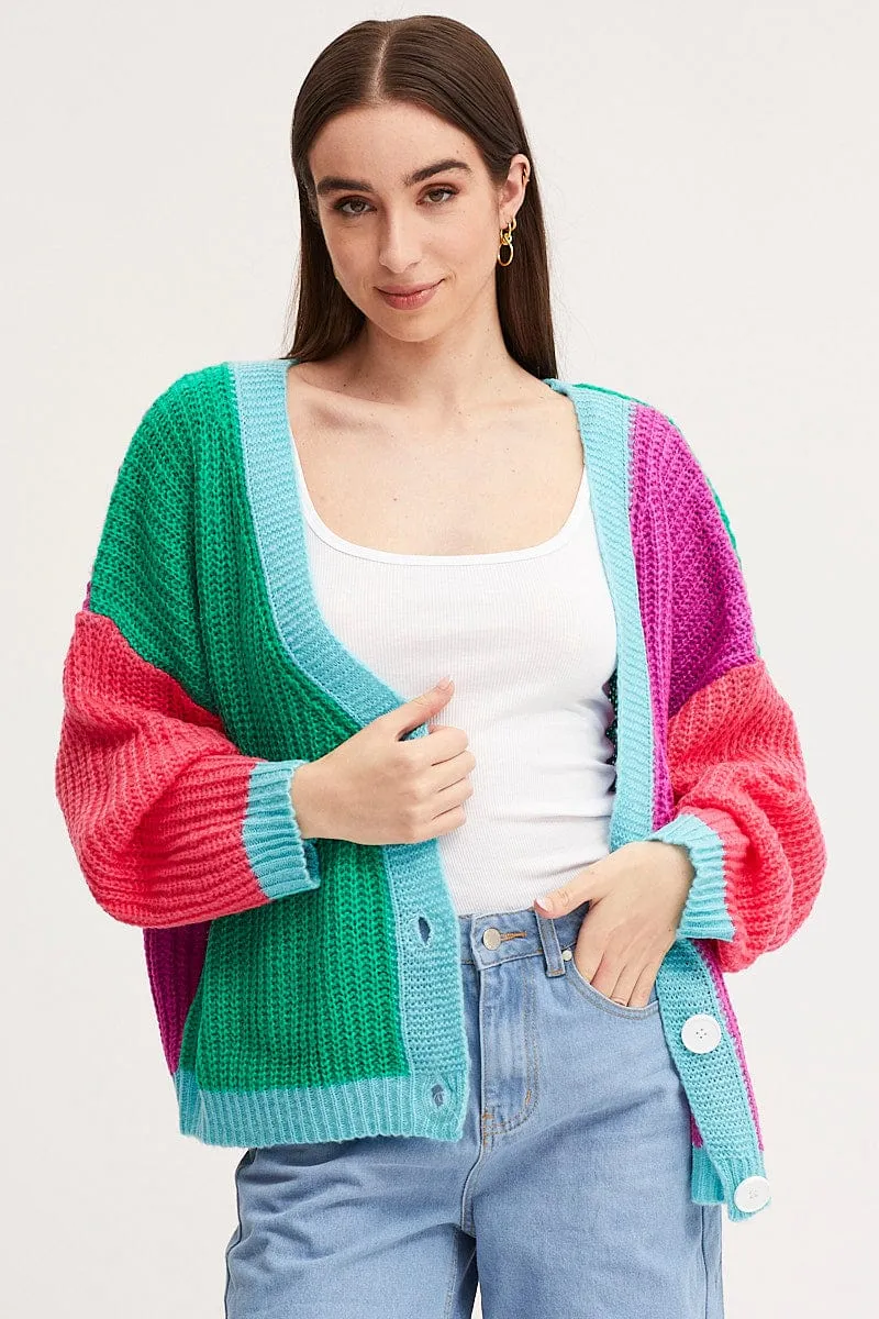 Multi Knit Cardigan Long Sleeve Relaxed Colour Block sold by Ally Fashion product image thumbnail 3