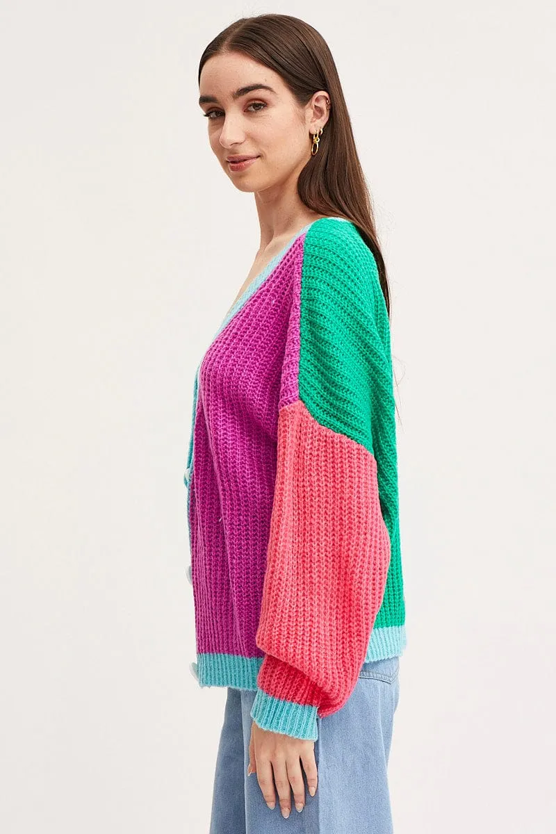 Multi Knit Cardigan Long Sleeve Relaxed Colour Block sold by Ally Fashion product image thumbnail 4
