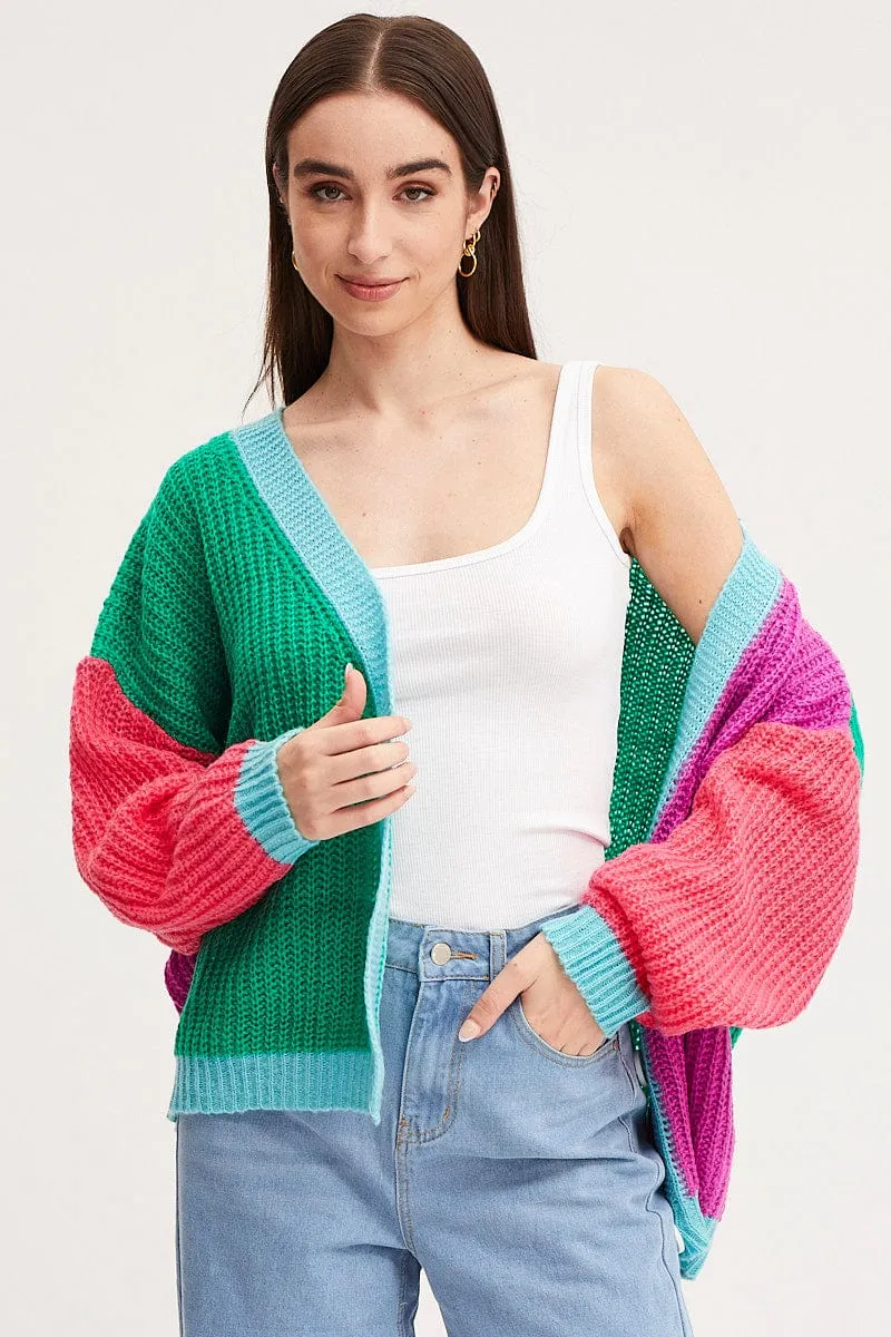 Multi Knit Cardigan Long Sleeve Relaxed Colour Block sold by Ally Fashion