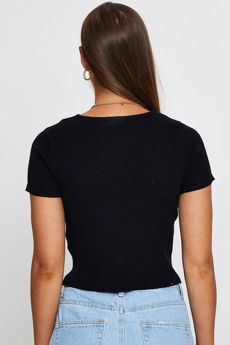 Black Knit Top Short Sleeve Cut Out sold by Ally Fashion product image thumbnail 5