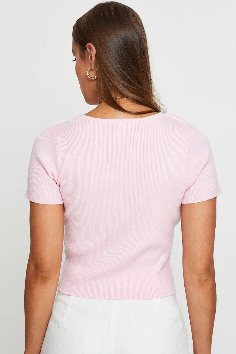 Pink Knit Top Short Sleeve Cut Out sold by Ally Fashion product image thumbnail 4