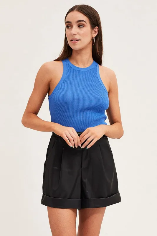Blue Round Neck Rib Knit Tank Top sold by Ally Fashion