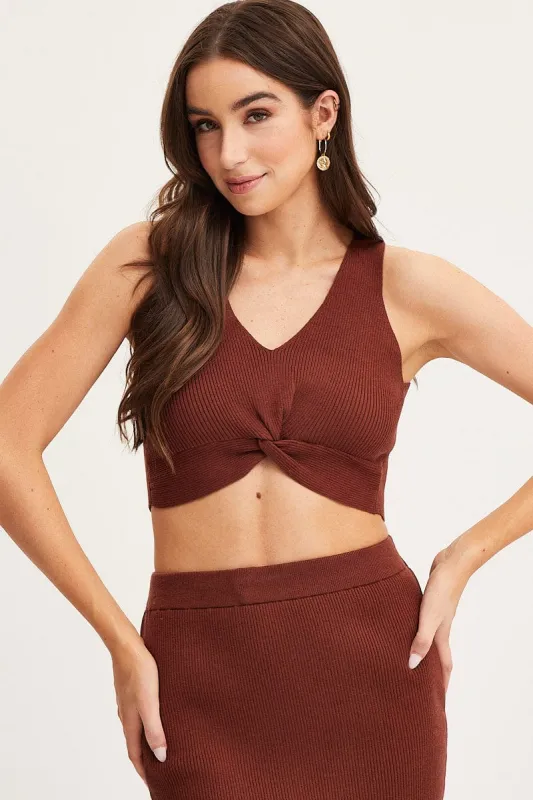 Brown Knit Top Sleeveless Crop sold by Ally Fashion