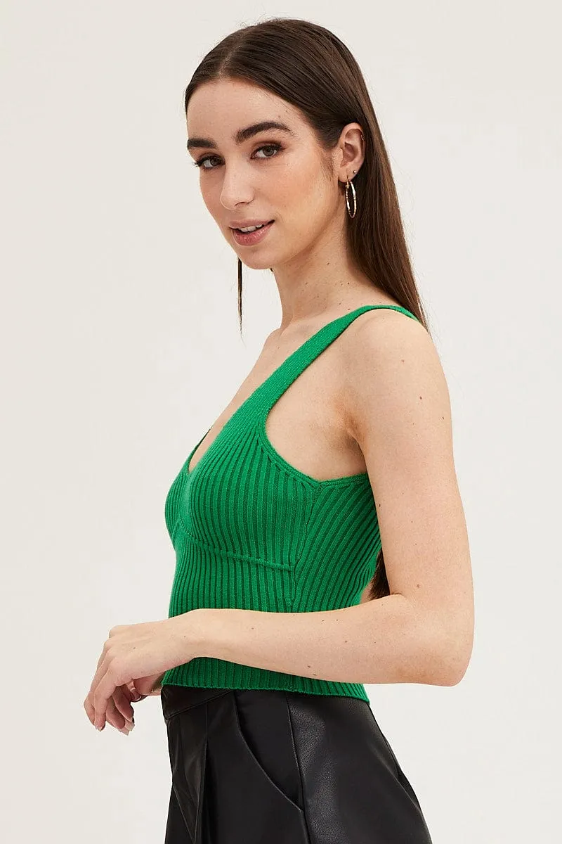 Green Knit Top Sleeveless Crop V-Neck sold by Ally Fashion product image thumbnail 4