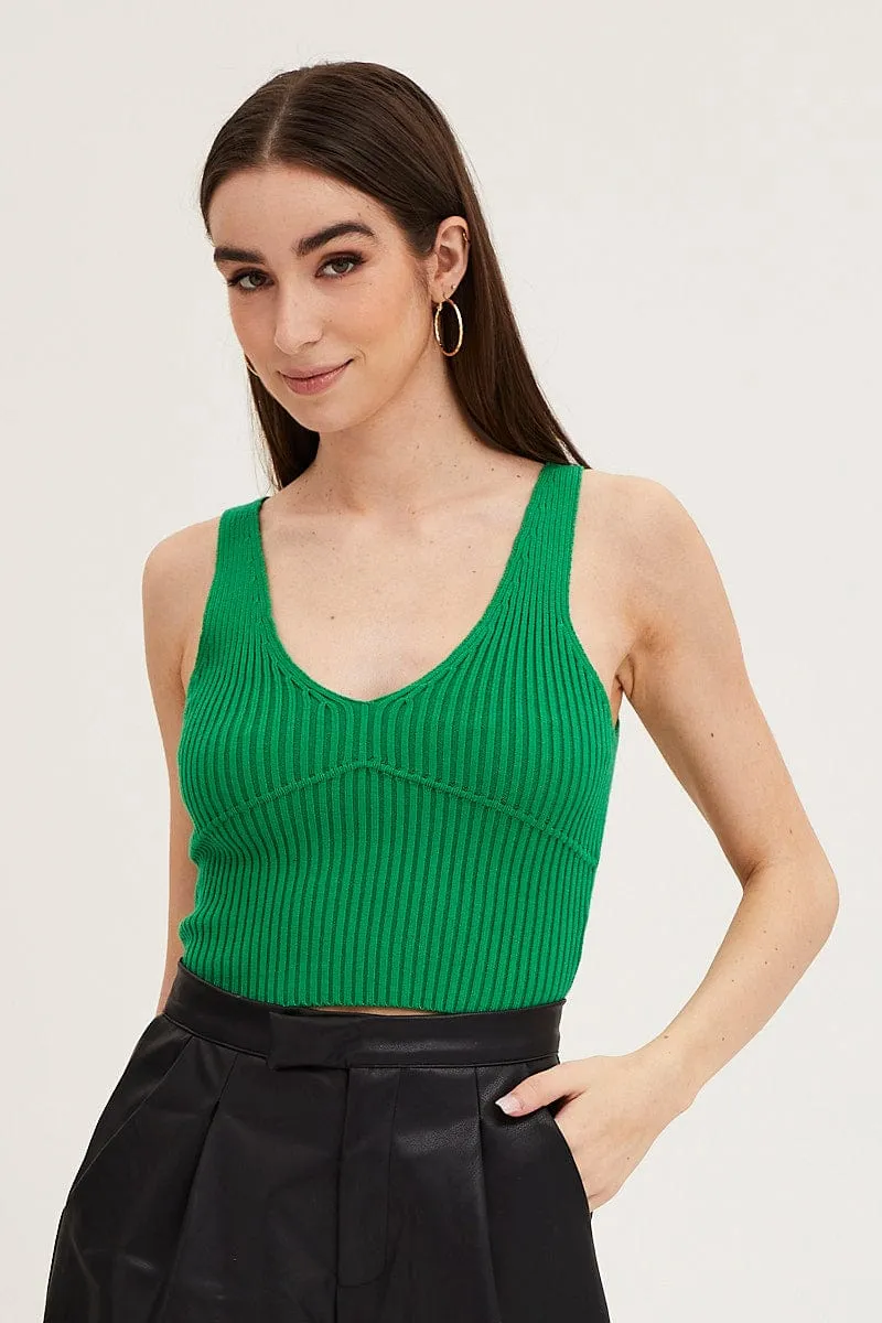 Green Knit Top Sleeveless Crop V-Neck sold by Ally Fashion