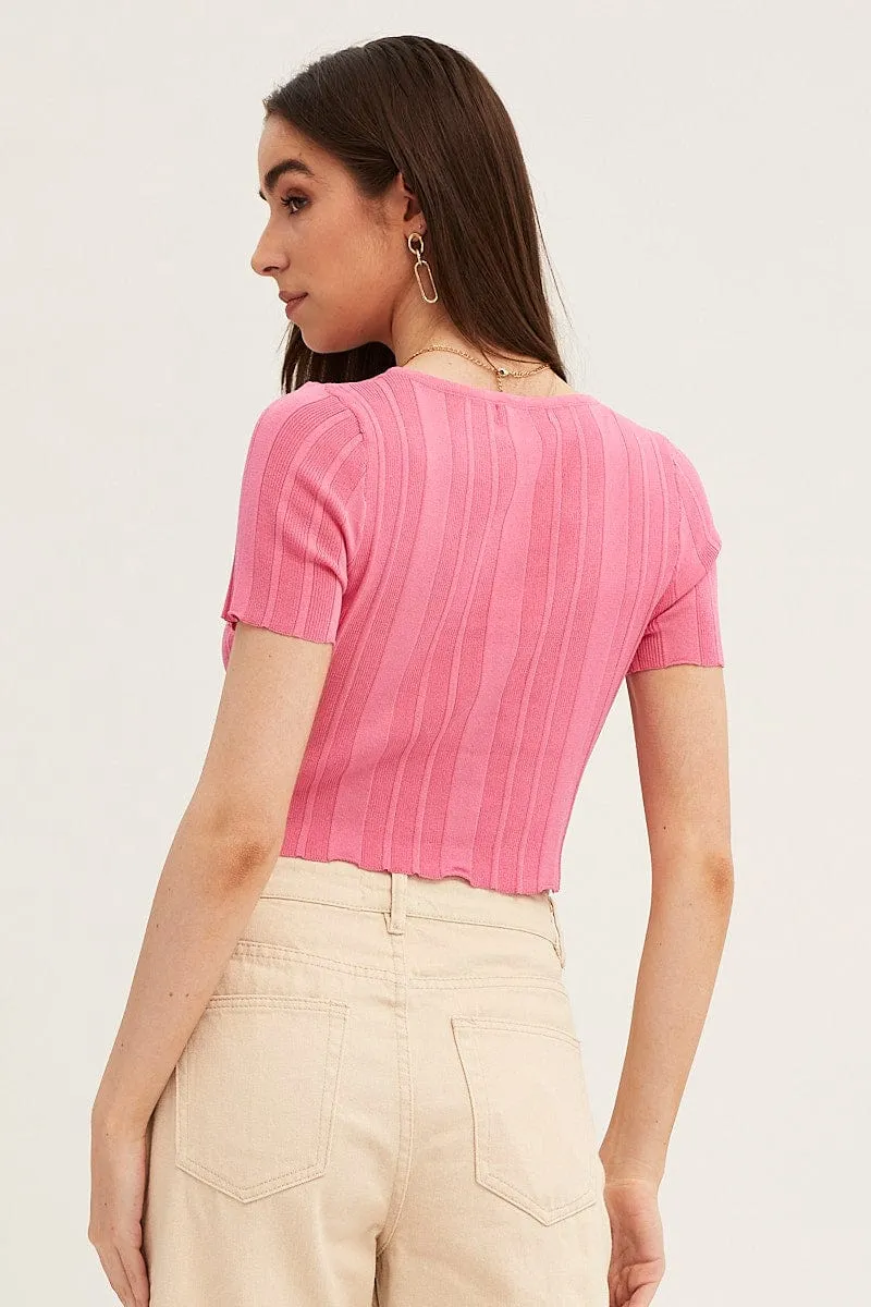 Pink Short Sleeve Ruched Knit Top sold by Ally Fashion product image thumbnail 5
