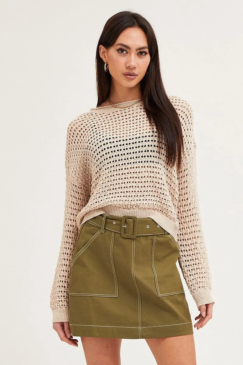 Beige Knit Top Long Sleeve Round Neck Crochet sold by Ally Fashion product image thumbnail 3